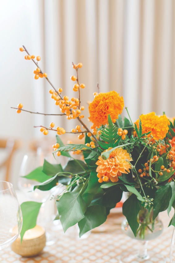 marigold flower arrangement on table